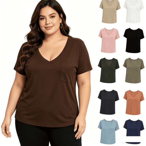 yillto Womens Plus Size Tops Soft Comfy Short Sleeve Sleepwear Shirts Scoop Neck Loose Lightweight Tshirts M-5XL