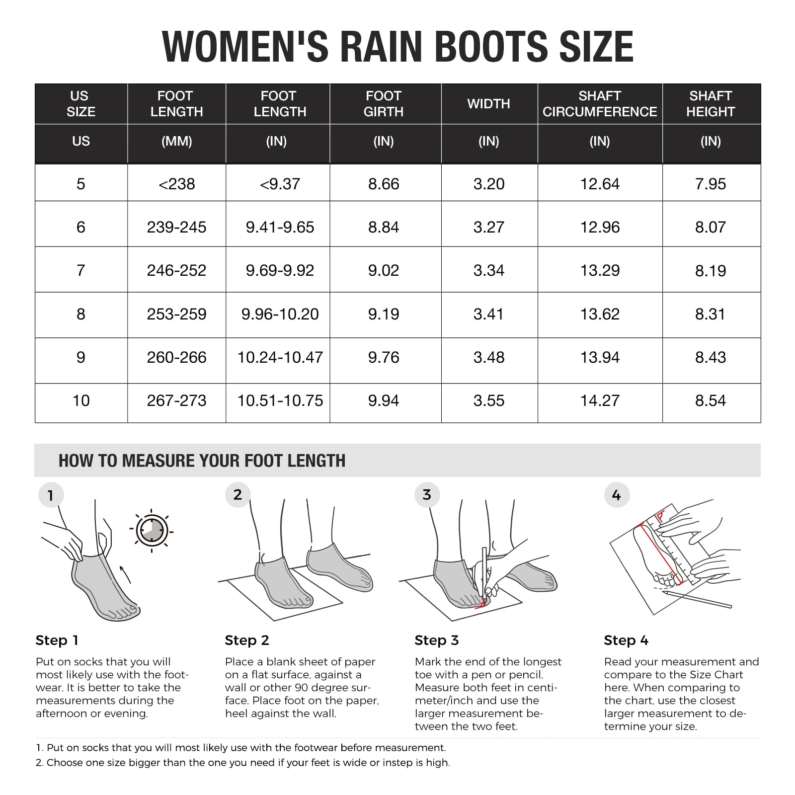 HISEA Women's Waterproof Mid-Calf Rain Boots, Lightweight, Slip-Resistant, Comfortable with Foam Insole,Black,Size 9
