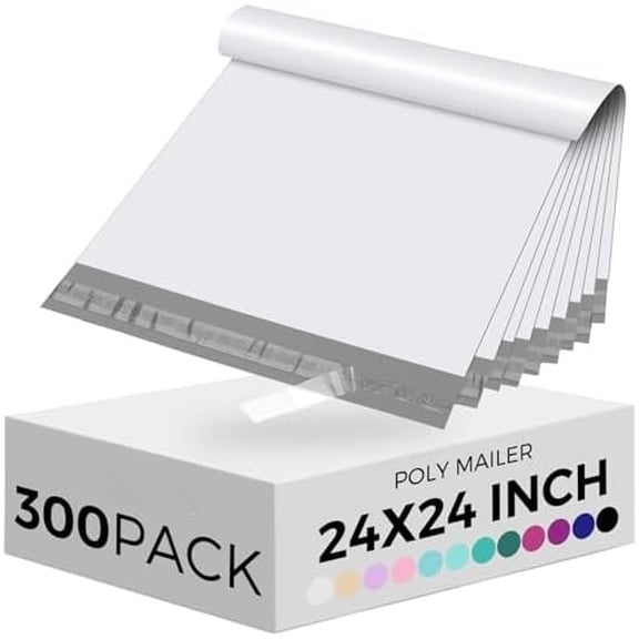 300 Pcs Large Poly Mailers 24x24 Inch, Bulk Shipping Bags for Clothing, Strong Adhesive Shipping Envelopes for Small Business Suppliers,Waterproof Mailers Poly Bags Mailing Envelopes White