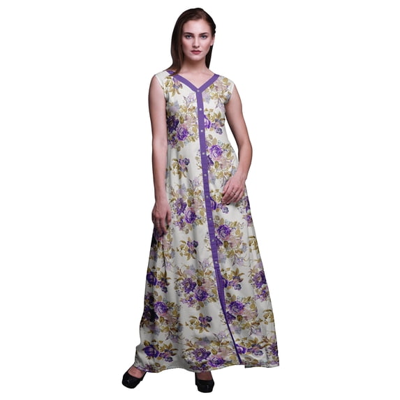 Bimba Floral Women Long Floral Party V Neck Dress Front Slit Sleeveless Maxi Gown-Small