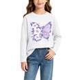 thumbnail image 5 of fnnxnal Girls Cotton Long Sleeve T-Shirt, White Butterfly Floral Print Crew Neck Tee, Kids Girls Casual Top 2-13 Years,Size 9-10 T, 5 of 7