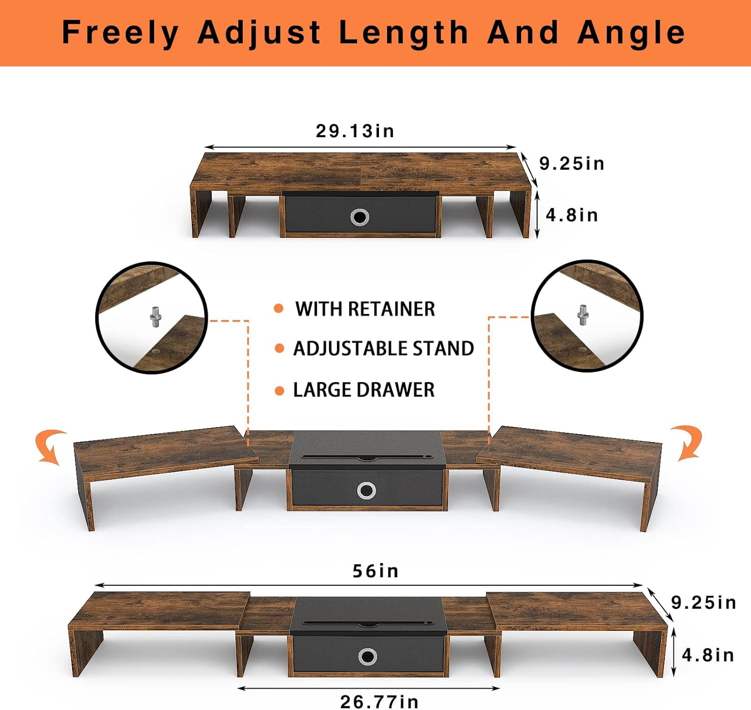 Triple Dual Monitor Stand Riser with Drawer  Large Adjustable for 2~3 Monitors Solt for Phone Tablet Desktop Organizer