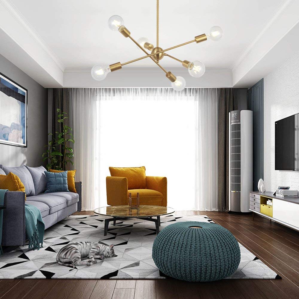 Regal Nauticaz Sputnik Chandelier Lighting 6 Lights Black Chandelier Mid Century Pendant Light Industrial Kitchen Dining Room Ceiling Lighting Fixture for Bedroom & Hallway