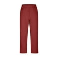 thumbnail image 4 of Women's Summer Pull-On Cropped Pants with Pockets Stretch Ankle Length Loose Fit Trousers Solid Palazzo Wide Leg Pants Red XXXL, 4 of 6
