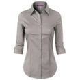 thumbnail image 1 of Made by Olivia Women's 3/4 Sleeve Stretchy Button Down Collar Office Formal Casual Blouse Shirts Top Grey 4XL, 1 of 5