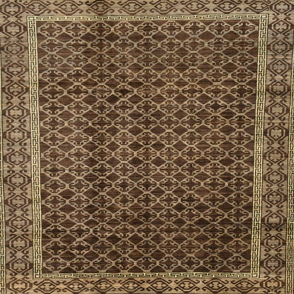 Ahgly Company Machine Washable Indoor Square Abstract Bakers Brown Area Rugs, 5' Square