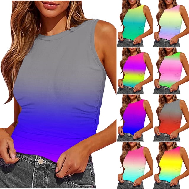 Ashirexll Tank Tops for Women Summer Sleeveless Round Neck Slim Side Ruched Basic Tee Shirts.