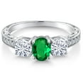 thumbnail image 3 of Gem Stone King 925 Sterling Silver 3-Stone Ring Oval Nano Emerald Moissanite (1.72 Cttw), 3 of 6