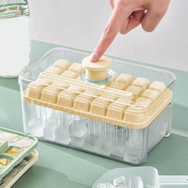 Feltree Ice Trays, Ice Cubes Tray with Lid and Bin, 28 Pcs Square Ice Cubes Molds with Ice, Easy Release & Save Space, Ice Cubes Storage Container Set