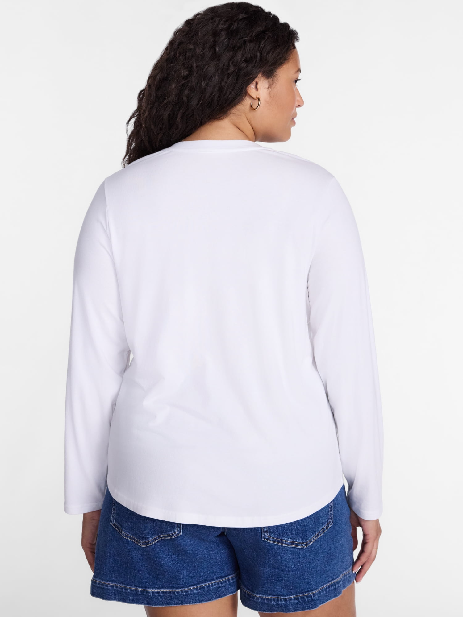 Terra & Sky Women's Plus Size V Neck Tee with Long Sleeves, Size 0X-5X
