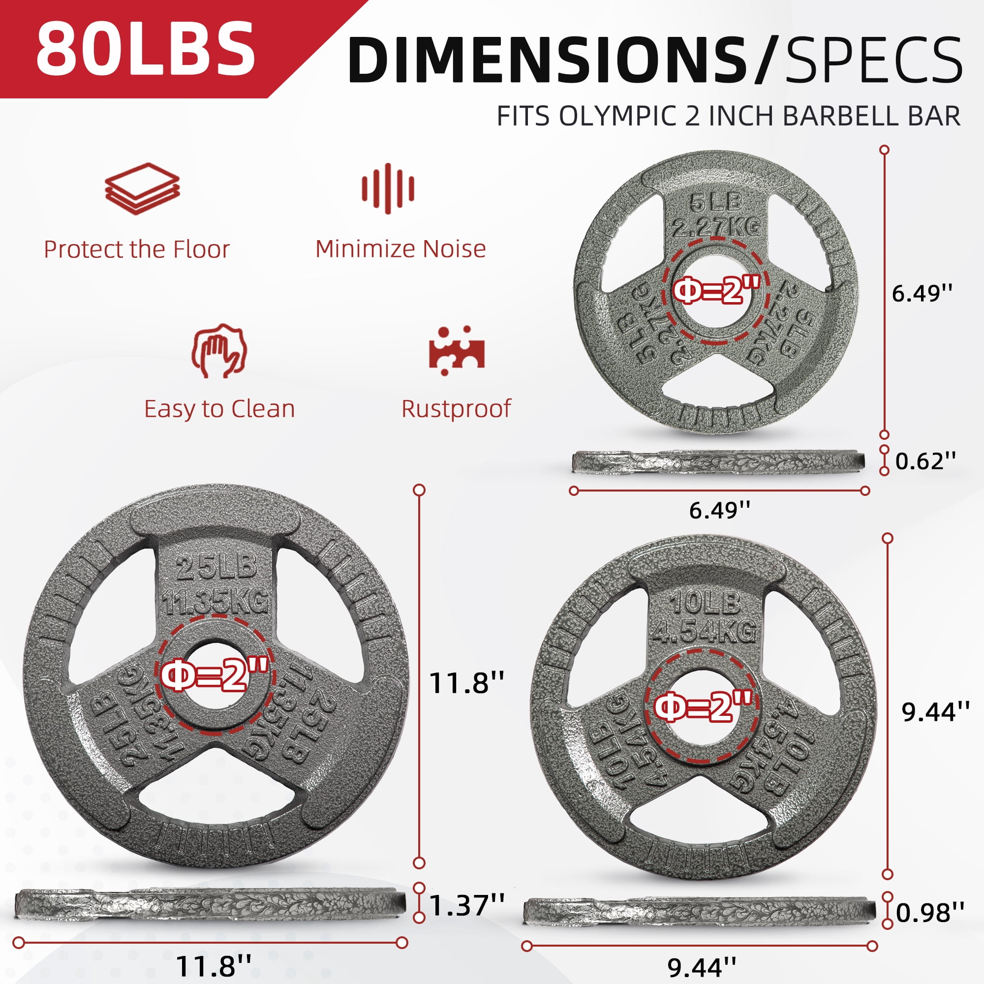 FlexWave Barbell 2-Inch Olympic Bumper Plate Weight Set, 80-240 lbs, Multiple Options