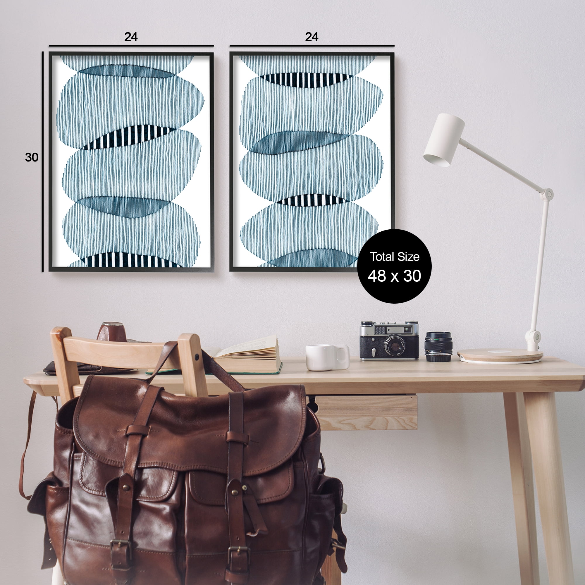 Stupell Industries Overlapping Circles Abstraction Abstract Painting Black Framed Art Print Wall Art, 24 x 30, Set of 2