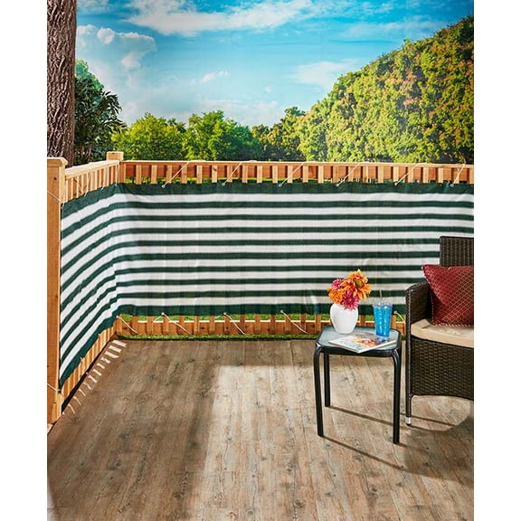 Green and White Striped Deck & Fence Privacy Screen
