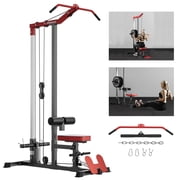 Mikolo LAT Pull Down Machine Set, Multifunction Cable Workout Equipment with Flip-up Footplate and Plates Storage Posts