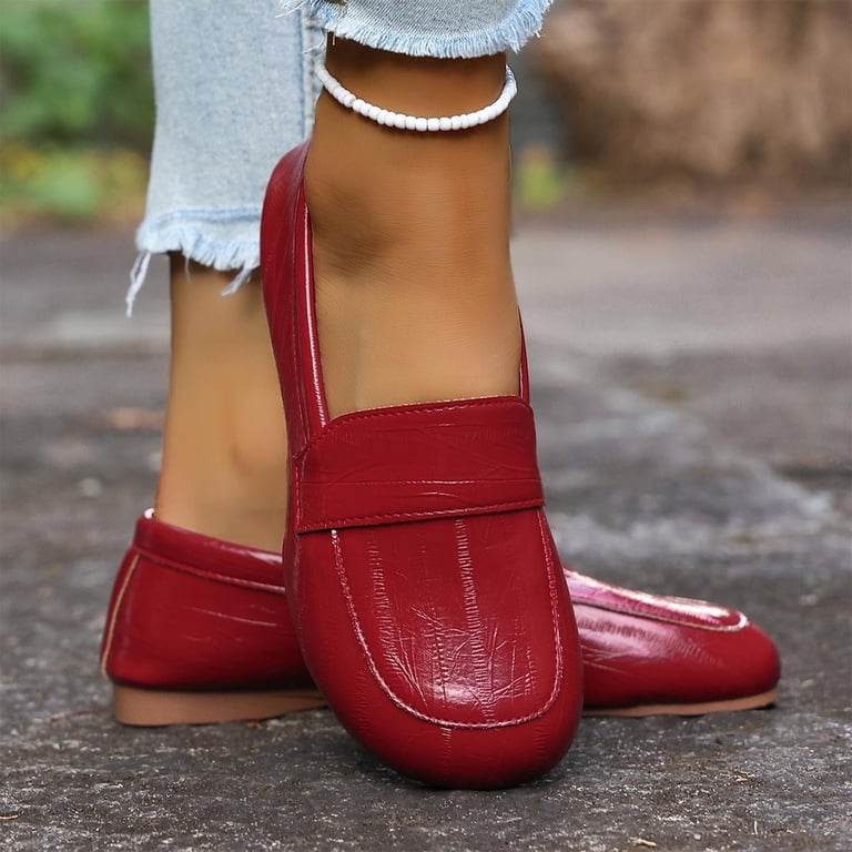 Viluyesy Womens Patent Leather Loafers, Comfortable Slip-On Round