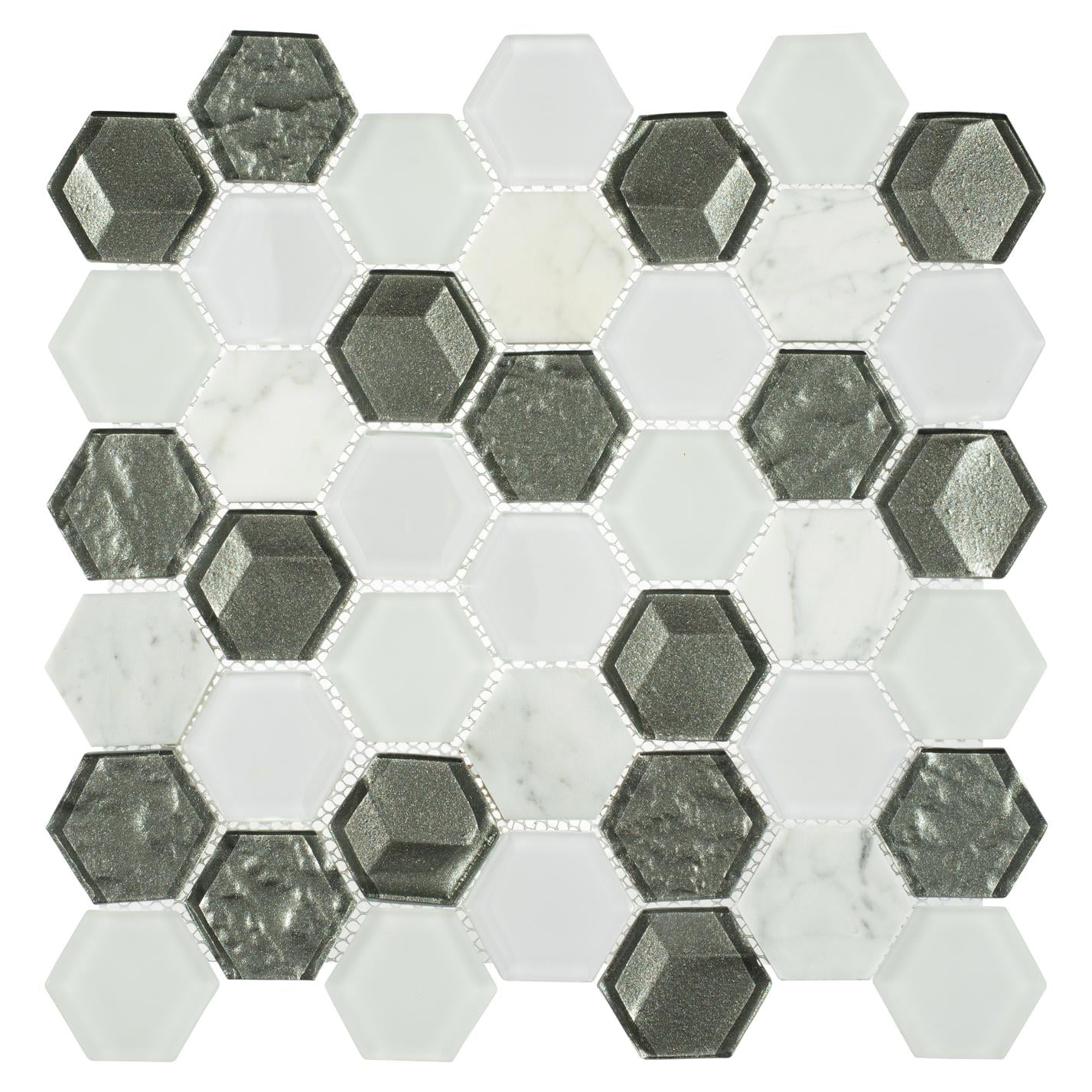 Xen Angels Gray 2-in. Honeycomb Polished Glass and Natural Stone Mosaic Wall Tile