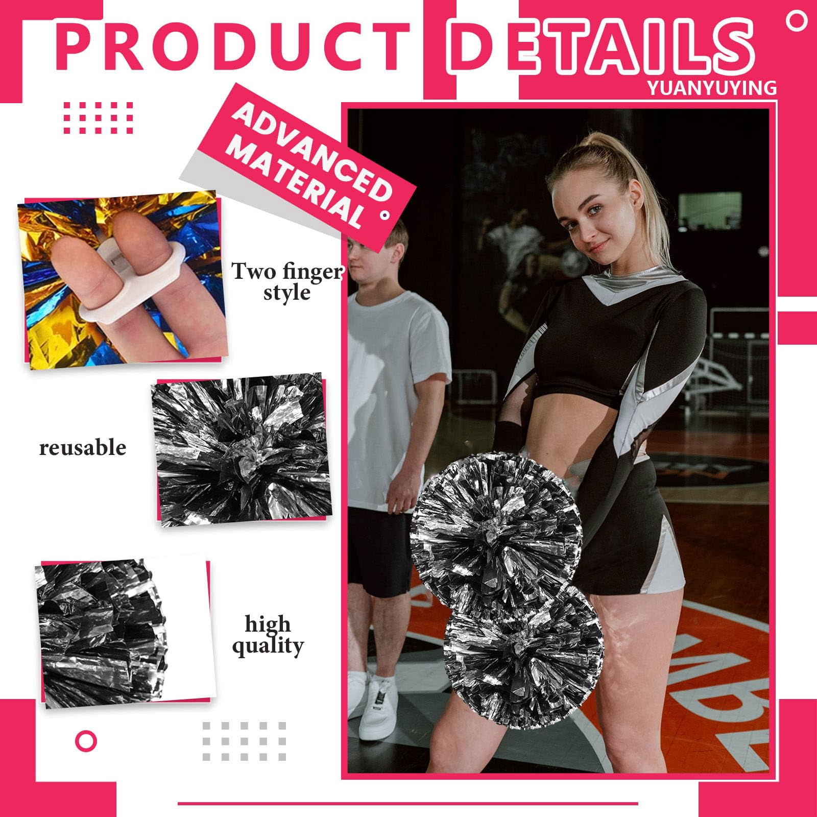 8 Pcs Cheerleading Pom Poms, Cheerleader Pompoms with Finger Holes,Fit for Team Spirit Sports Dance Cheering