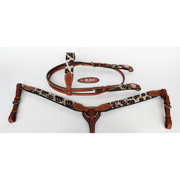 Horse Show Bridle Western Leather Headstall Breast Collar Tack Pink 76173