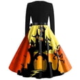 thumbnail image 4 of Halloween Print Flare Dress For Women Long Sleeve Dress Hollow Party Casual Dresses, 4 of 4