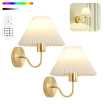 DAYBETTER Battery Operated Wall Sconces Set of 2, Cordless Rechargeable 3 Color Temperature & RGB Linen Wall Lights, Dimmable Remote Night Light for Bedroom, Living Room
