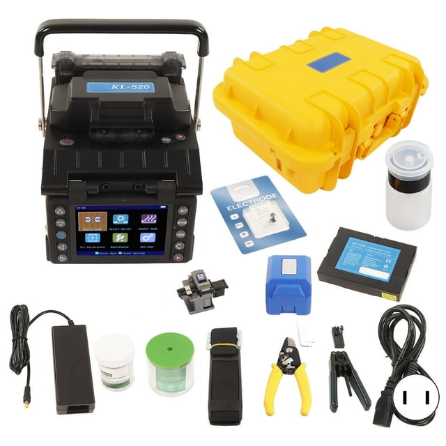 Fusion Splicer Kit Leather Cable Stripping Plier Cutter Heat Shrink Tubing Splicing Machine Set 100‑240V US Plug