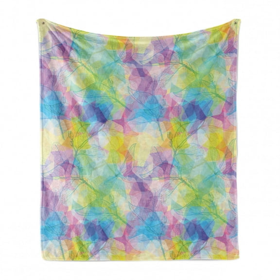 Psychedelic Soft Flannel Fleece Blanket, Blurry Rainbow Tones Inspired Flower Leaves Pattern Dreamy Retro Botany Design, Cozy Plush for Indoor and Outdoor Use, 70" x 90", Multicolor, by Ambesonne