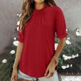 thumbnail image 2 of Summer Akafmk 3/4 Sleeve Shirts for Women,Summer Womens Smocked Cuffs Tunic Tops,Fashion Casual 1/2 Sleeve Half Sleeve Solid Fold Round Neck Button Ladies Top Blouse, 2 of 5