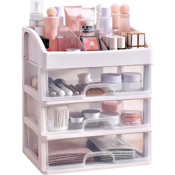 Organizador de Maquillaje con 3 Cajones, Caja de Almacenamiento Cosmética de Gran Capacidad Organizador Joyería Multifunción para Baño y Tocador