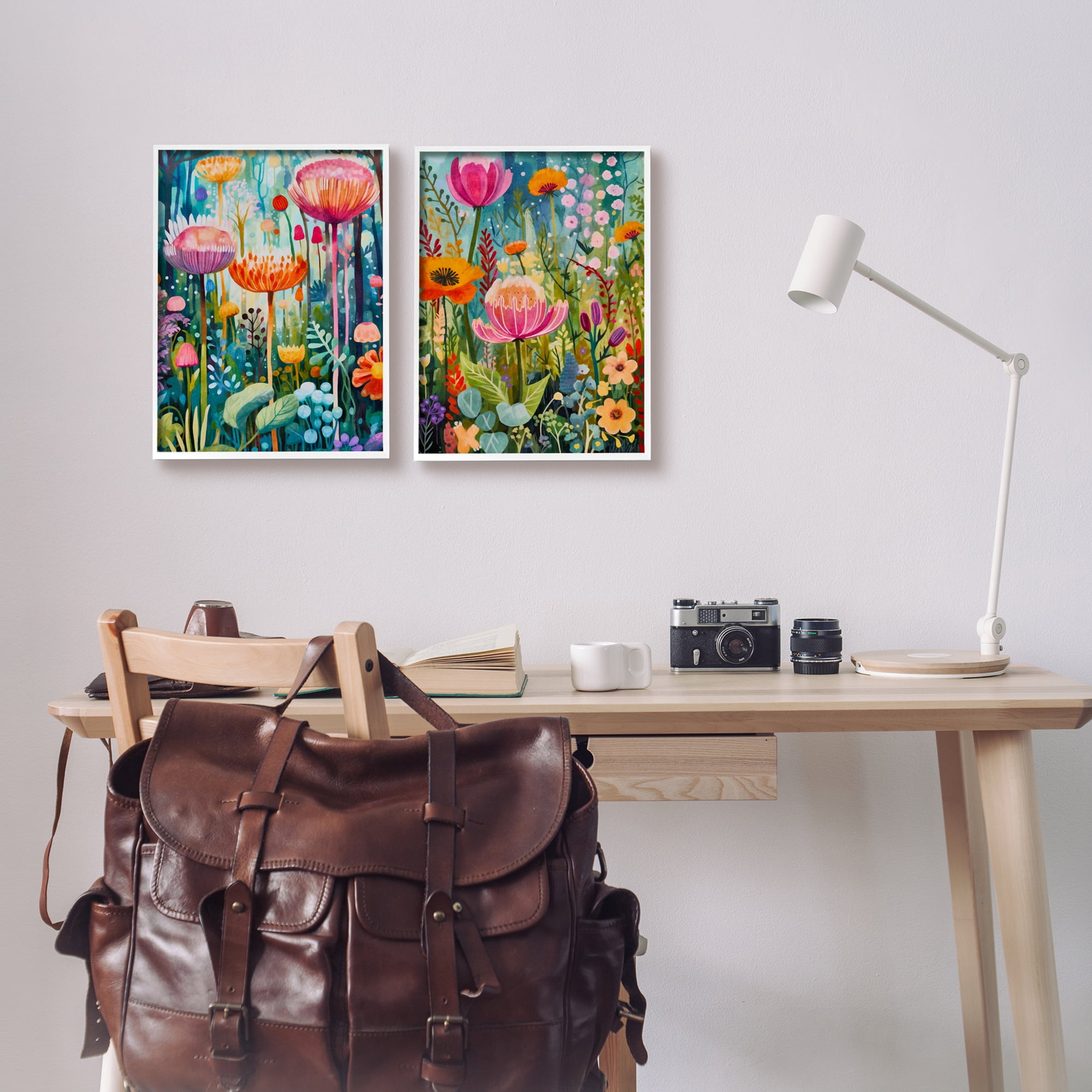 Stupell Industries Whimsical Gardens Landscape Botanical & Floral Painting White Framed Art Print Wall Art, 11 x 14, Set of 2