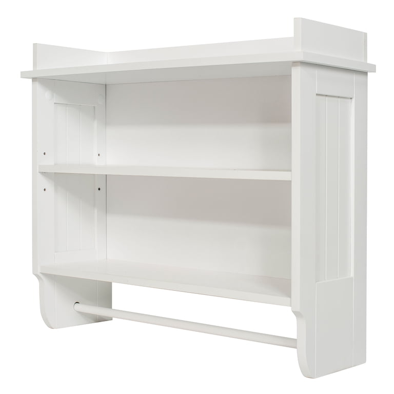 Mensola Alta A Pannelli Bianca Redmon - Collezione Contemporary Country, Scaffale Regolabile Con Antina E Hardware Incluso, Stile Wainscot - 2