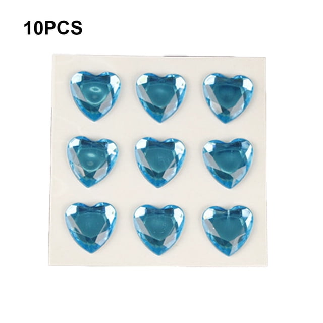 10 Sheets Rhinestone Stickers Children Hand Acrylic Decals Three-dimensional Student DIY Love Heart Crafts Label Table Party Water Blue