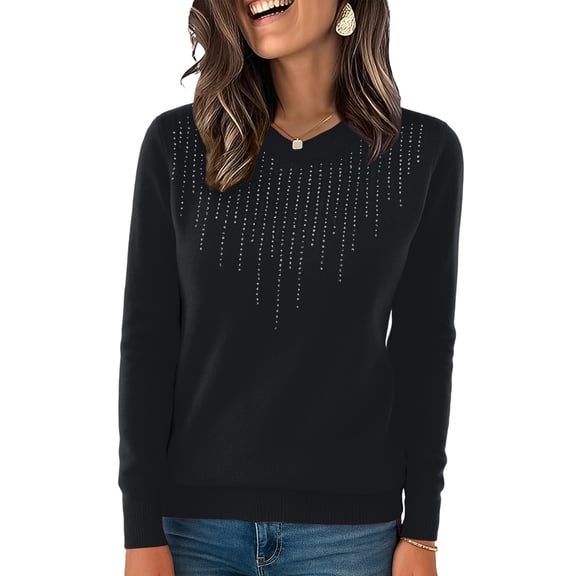 Hearthz Ribbed Womens Crewneck Sweater Basic Soft Knit Women's Long Sleeve Shirts Spring Winter Outfits Pullover Shirts