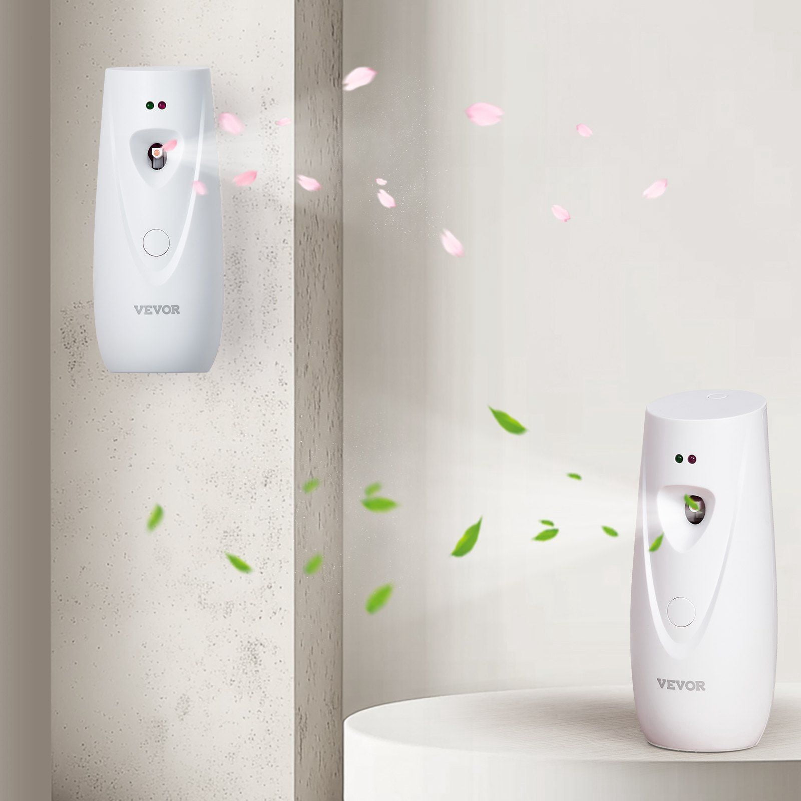 Automatic Air Freshener Spray Dispenser 2-Pack, Battery Operated with Adjustable Time Settings, Wall Mounted or Freestanding, Boost Spray Button, Compatible with Standard Fragrance Cans for Home