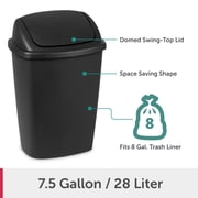 Sterilite Kitchen Trash Can, 7.5 Gallon Plastic Garbage Bin with Swing Top Lid, Black