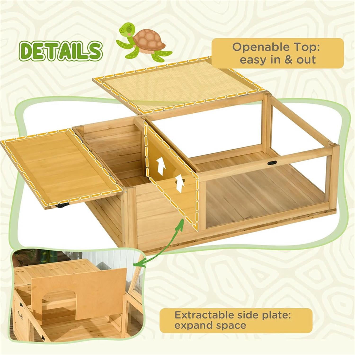 resenkos 35" Wooden Tortoise House with Top Access, Reptile Cage Enclosure for Turtles, Lizards, Snakes, Small Animal Habitats, Beige