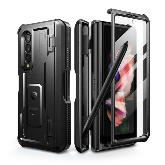 Dexnor Shielder Series Case for Samsung Galaxy Z Fold 3(2021), Military-Grade Full-Body Shockproof Rugged Bumper Case Cover with Built-in Screen Protector & Kickstand & S Pen Slot, Black