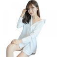 thumbnail image 2 of Sacredtree Womens Button Down V Neck Shirts Long Sleeve Blouse Roll Up Cuffed Sleeve Casual Work Plain Tops, 2 of 6