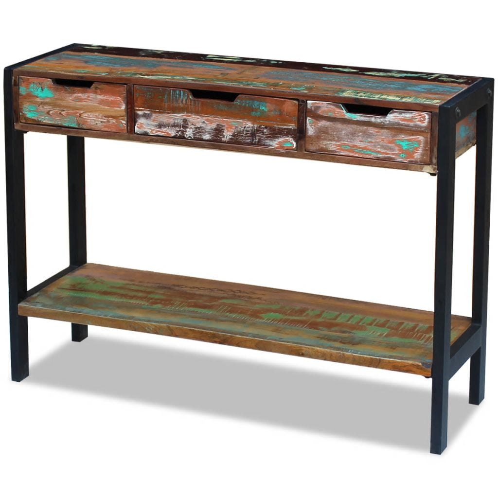 Kepooman Home Rectangle Reclaimed Wood Sideboard Console Table with 3 Drawers Cabinets & Bottom Shelf, Multi-color Kepooman Home Rectangle Reclaimed Wood Sideboard Console Table with 3 Drawers Cabinets & Bottom Shelf, Multi-color