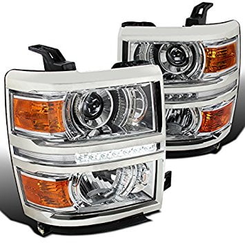 - Spec-D Tuning 2LHP-SIV14-8-SY Chevy Silverado 1500 Pickup Chrome Projector Headlights w/ LED Daytime Lamps