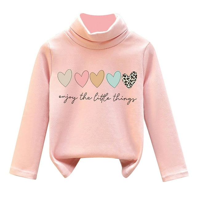 T-shirts d'Automne pour Filles Col Montant Velours Chaleur Doux Unisexe C Sortie Hauts d'Automne pour 3-4 Ans