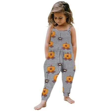 

Halloween Toddler Baby Girls Jumpsuits Cute Spaghetti Straps Pumpkin Romper Kids Loose Sleeveless Overalls Outfit Clothes