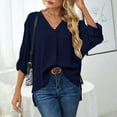 thumbnail image 3 of Blusa de manga larga, blusa de manga larga con escote en V y mangas largas de color puro, blusa con volantes para mujer, calidad superior, 3 of 6