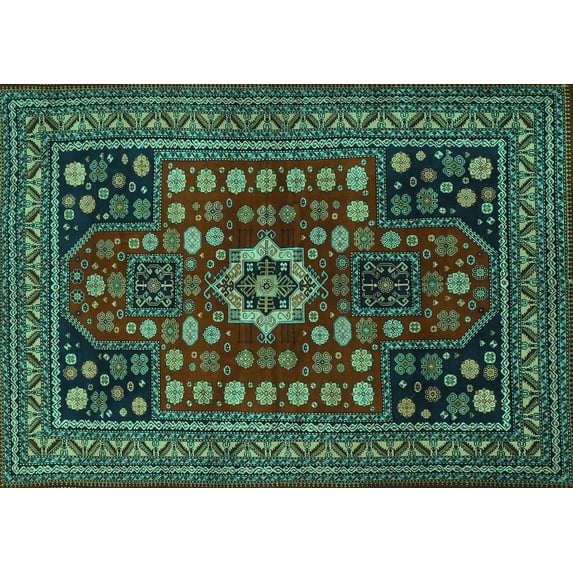 Ahgly Company Machine Washable Indoor Rectangle Persian Turquoise Blue Traditional Area Rugs, 2' x 4'