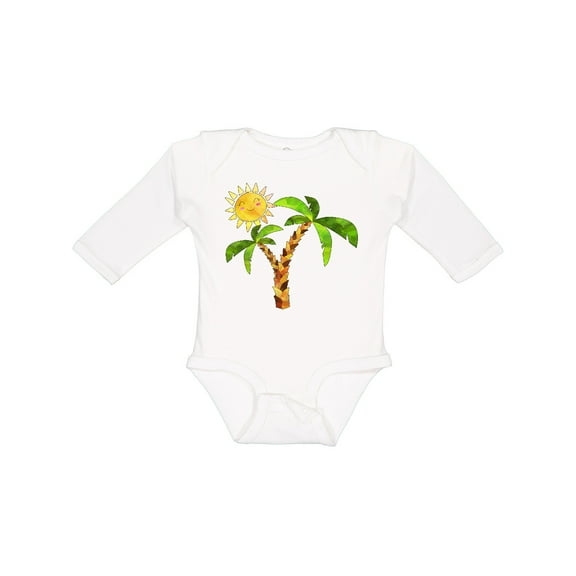 Inktastic Palm Trees with Cute Smiling Sun Boys or Girls Long Sleeve Baby Bodysuit