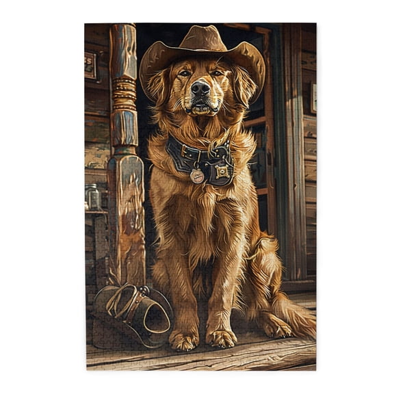 1000 PCS A Dog Wearing A Cowboy Hat Jigsaw Puzzles 1000 Pieces,Unique And Beautiful Design,Enjoy The Puzzle Solving Process,Vintage Style Dog Wooden Puzzle Game,Creative Activity Hobbies For Adults