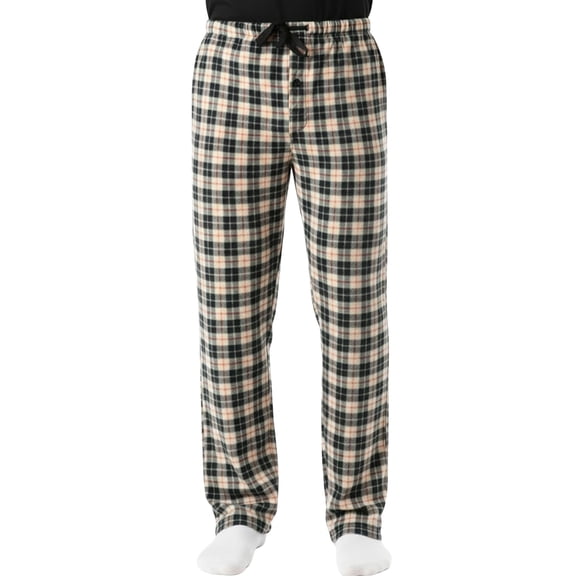 #followme Microfleece Mens Buffalo Plaid Pajama Pants with Pockets (Tan, Black & Red Plaid, Medium)