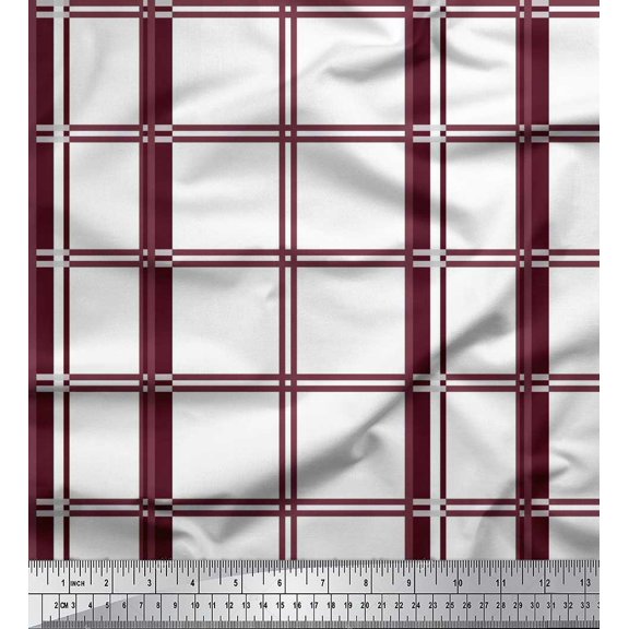 Soimoi Purple Cotton Voile Fabric Window Pane Check Print Sewing Fabric Yard 42 Inch Wide