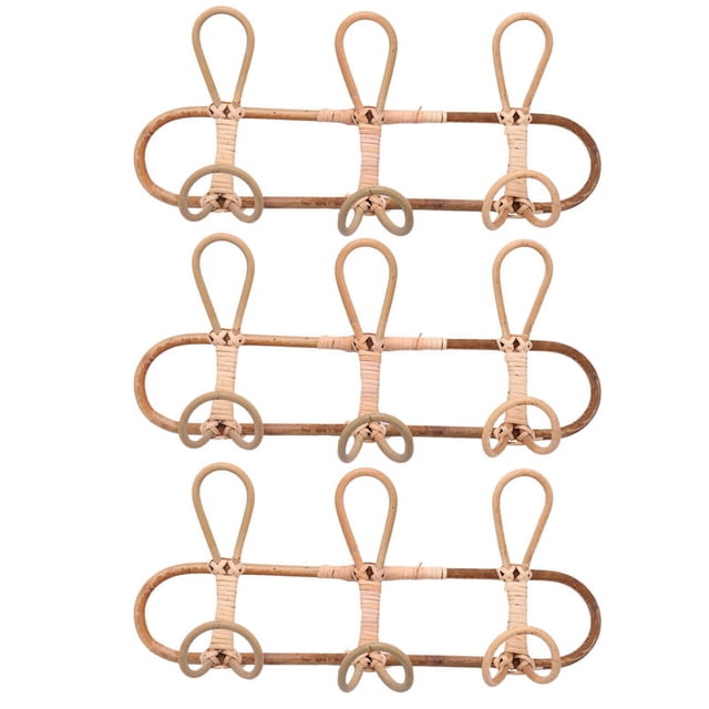 3X de Pared de RatáN Estante Organizador de Prendas para NiñOs Gancho para Colgar Ropa Sombrero Percha