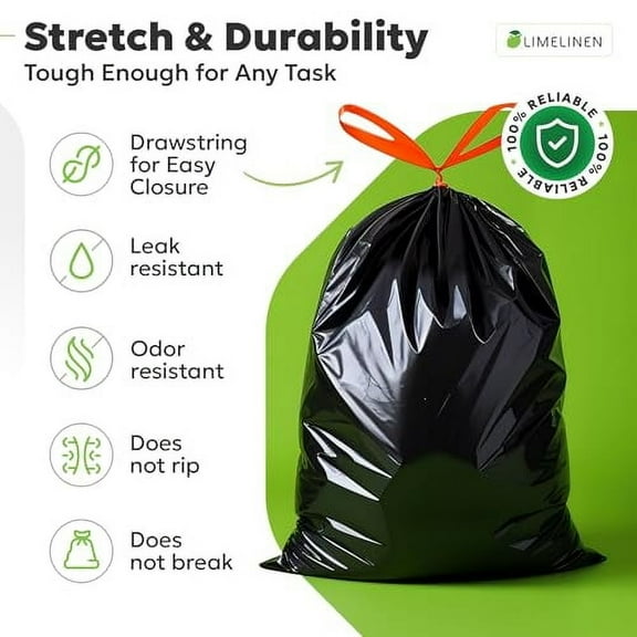 LIMELINEN 30 Gallon Garbage Trash Bags, 200 Count, 1.2 mil Extra Thick Trash Bags with Drawstring Closure, Leak and Odor-Resistant Large Plastic Bags For Office, Home, Hospital, Big Waste Binst