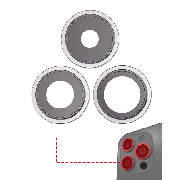 Replacement Back Camera Lens With Bracket & Bezel Compatible For iPhone 14 Pro / 14 Pro Max (Silver) (3 Piece Set) (Premium)